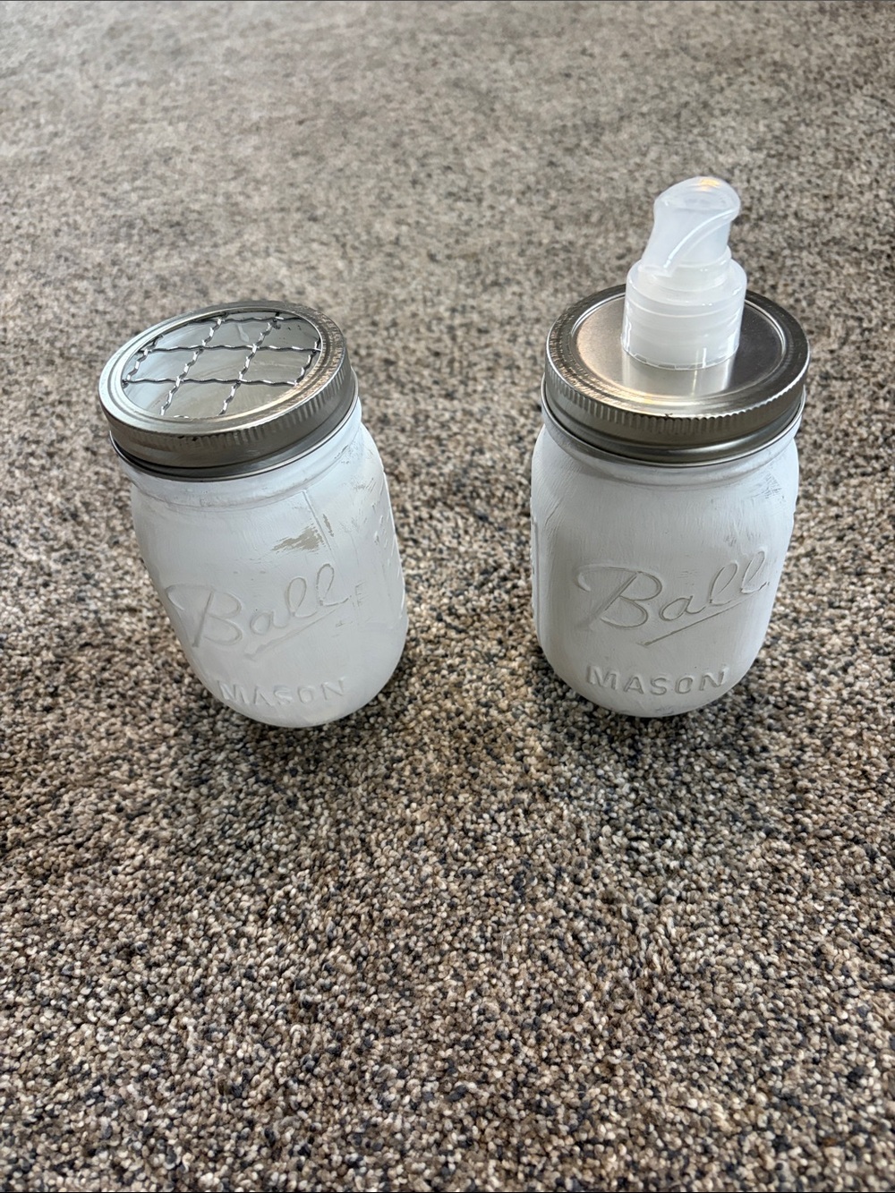 Ball Mason Jar Soap Dispenser and Toothbrush Holder Set in White